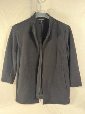 Eileen Fisher Organic Cotton Open Front Jacket Size Medium Solid Black